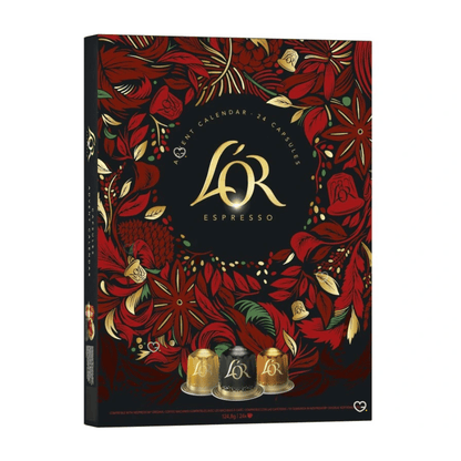 Calendrier de l’Avent L'Or Expresso 2025 contenant 24 capsules de café premium compatibles Nespresso, aromes variés pour amateurs de café.