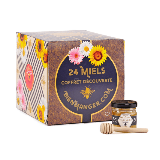 Calendrier de l’Avent miel 2025 "autour du miel" avec 24 pots de miel artisanaux de 40g et une cuillère en bois, idéal pour gourmand , couple et fêtes de Noël.