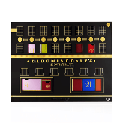 Calendrier de l’Avent bloomingdale's 2025 édition limitée avec 25 produits beauté luxe multimarque, soins visage et maquillage premium pour femme.