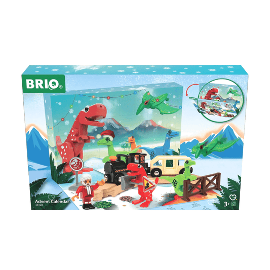 Calendrier de l’Avent BRIO World 2025 (36120) avec 24 jouets trains et dinosaures, figurine Père Noël, locomotive et wagon pour enfant.