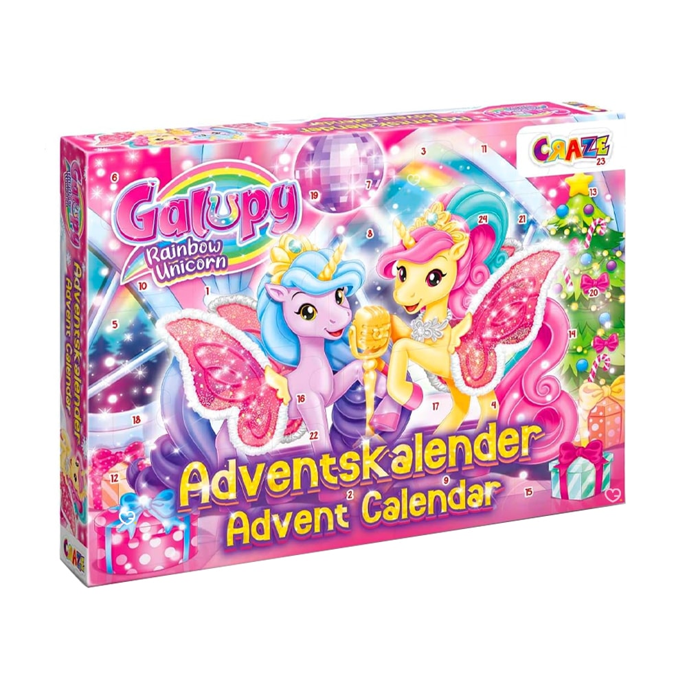 Calendrier de l'avent Galupy 2024 contenant des jouets et accessoires mour fille sur le thème des poney