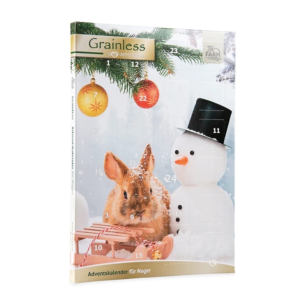 Calendrier de l'avent grainless 2024 contenant 24 friandises pour lapin et rongeur