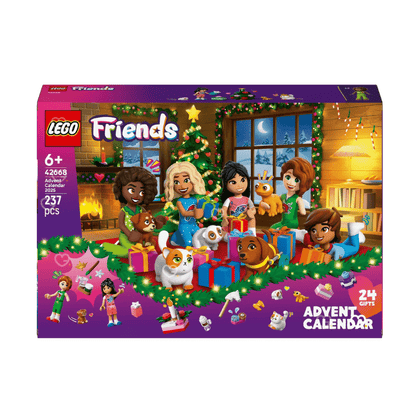Calendrier de l’avent Lego Friends 2025 (42668)- 24 constructions à assembler. Composé de 237 pièces, il réunit 5 mini-poupées et 5 animaux pour recréer un univers féerique autour de l’amitié et de la magie des fêtes. calendrier avent jouet créativité et jeu collectif.