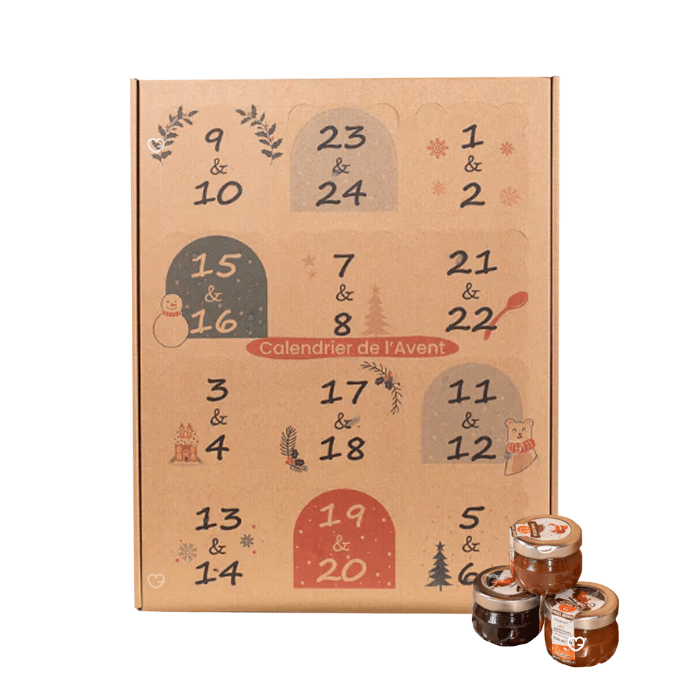 coffret gourmand calendrier de l'avent pate a tartiner artisanale 2025 contenant 24 recettes chocolat; rocher; speculos; caramel..