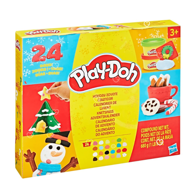 Calendrier de l’Avent Play Doh 2025 avec 24 pots de pâte à modeler colorée, 28 accessoires créatifs, projets papier et tapis de jeu festif pour enfants
