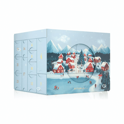 Calendrier de l’Avent Rituals Deluxe 2025 élégant, coffret doré renfermant 24 soins corps, cheveux, parfums d’intérieur et accessoires premium.