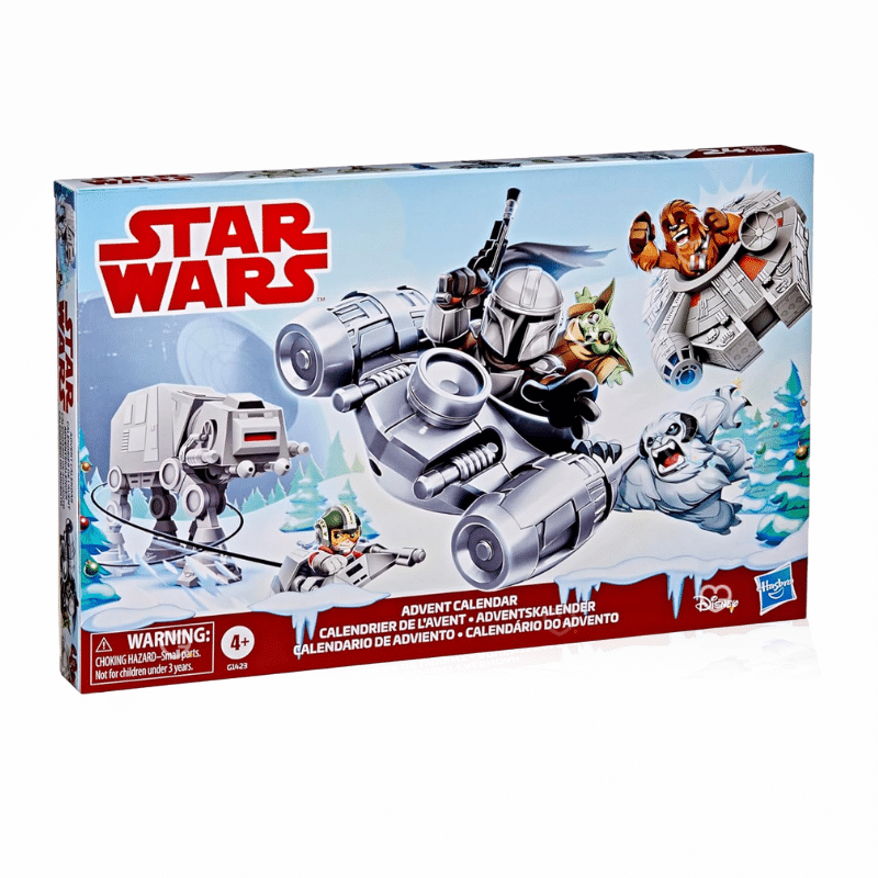 Calendrier de l’Avent Star Wars Micro Force 2025 avec 24 surprises dont 18 mini-figurines et 6 véhicules, décor enneigé pop-up festif idéal pour enfants fans de Star Wars.